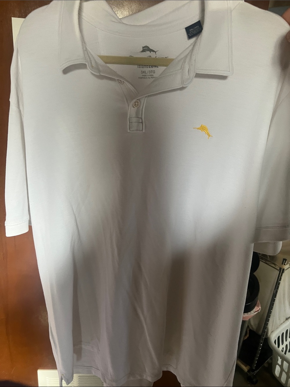 Tommy Bahama White Polo with Yellow Marlin Logo